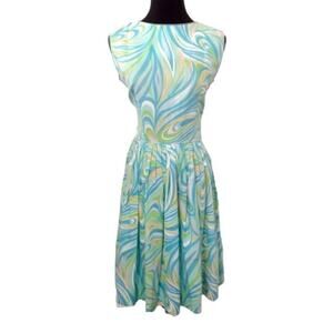 Vintage 50s Pin Up Fit and Flare Dress Psychedelic Tie Die Sun Dress Rockabilly